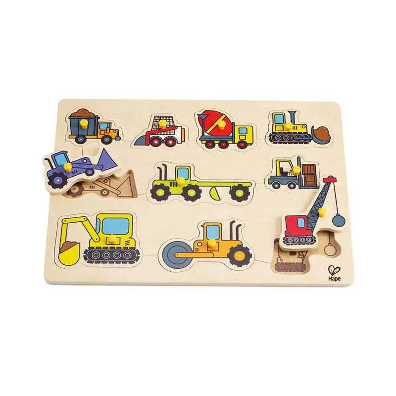 Hape Construction Site Kid's Wooden Toddler Peg Puzzle - Hape Toys