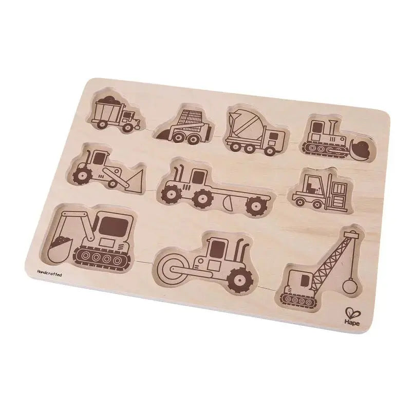 Hape Construction Site Kid's Wooden Toddler Peg Puzzle