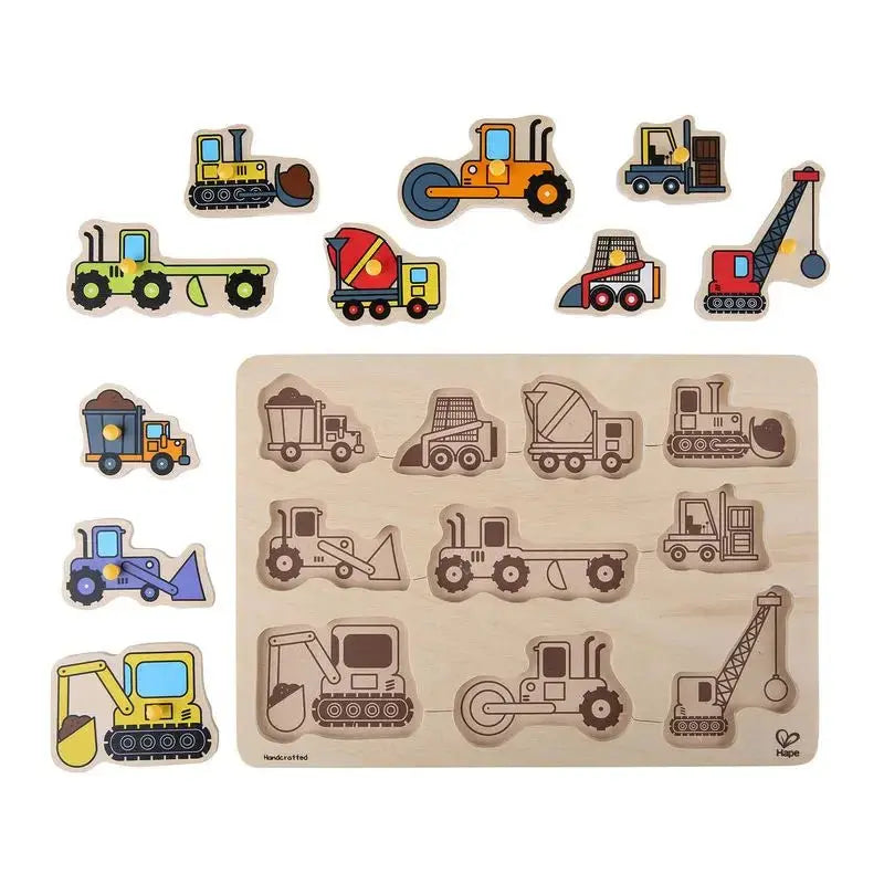 Hape Construction Site Kid's Wooden Toddler Peg Puzzle