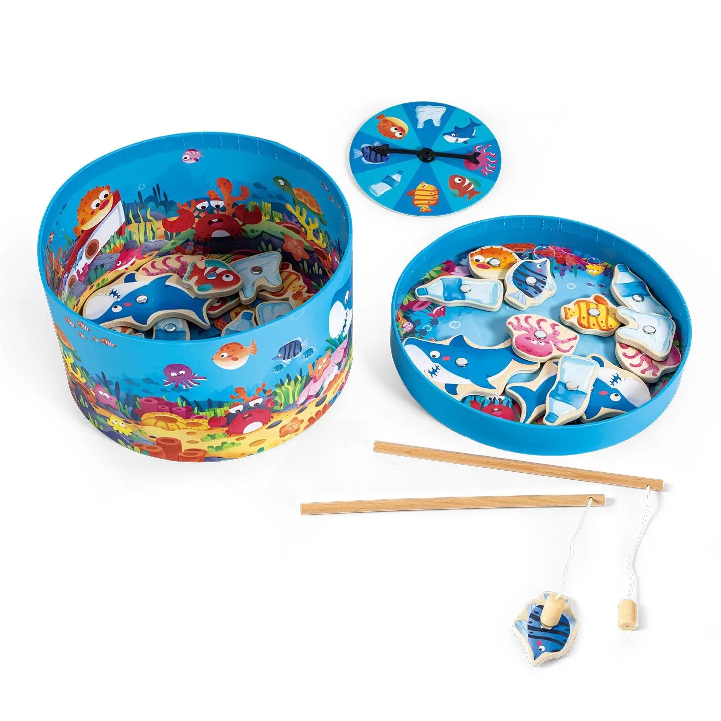 Wooden Fishing Toy with 10 Fish & 2 Fishing Pole Activity Party