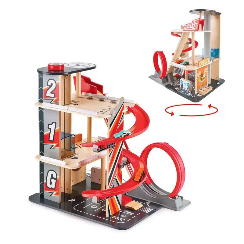 Hape Gearhead Stunt Garage Wooden High Rise Car Parking – HapeToys