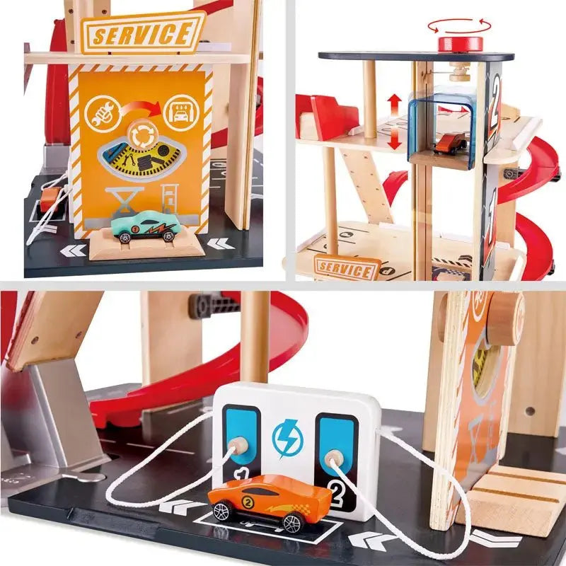 Hape Gearhead Stunt Garage Wooden High Rise Car Parking Lot