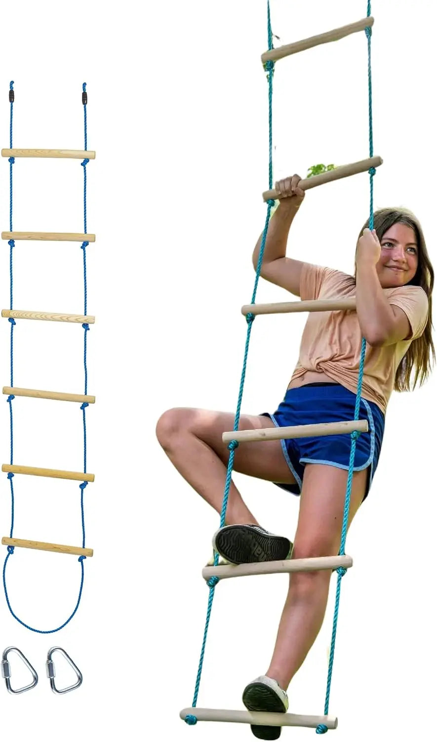 Trelines 7' Wooden Climbing Rope Ladder - The Ultimate Kids' Ninja Warrior Obstacle Course Accessory TRELINES