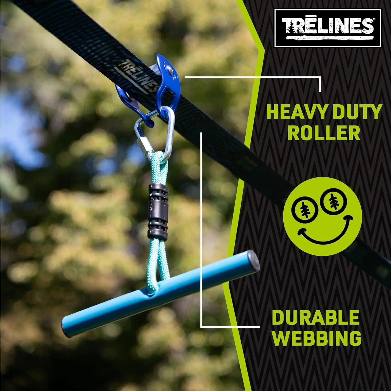 Trelines Ninja Rollerline for Kids Backyard Warrior Course - Simple T-Bar Ride - Easy to Hold & Ride ?Max Weight 250lbs TRELINES