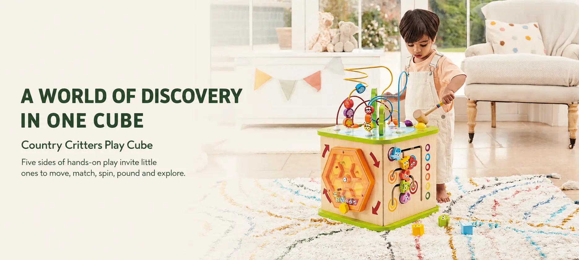 Hape Country Critters Wooden Activity Cube | 5-Sided Toddler Learning Toy