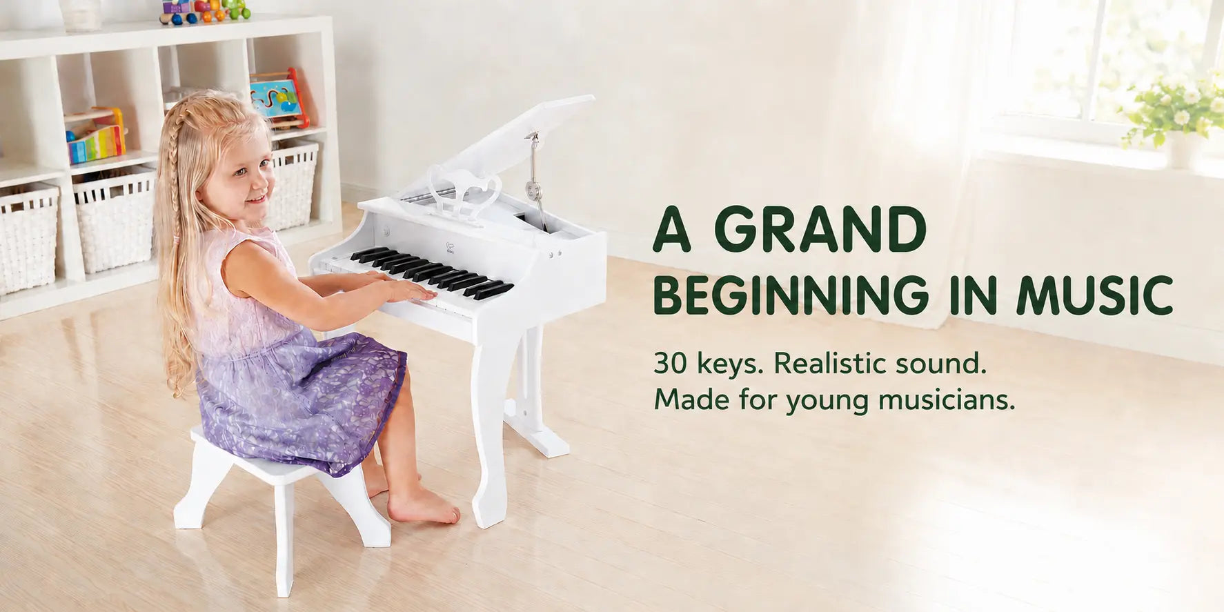 Hape Deluxe White Grand Piano Thirty Key Piano Toy