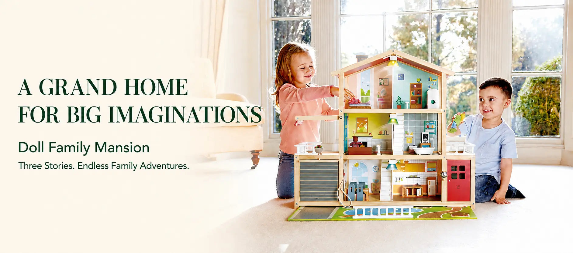 Hape Family Mansion Wooden Dollhouse | Playset with Furniture & Dolls