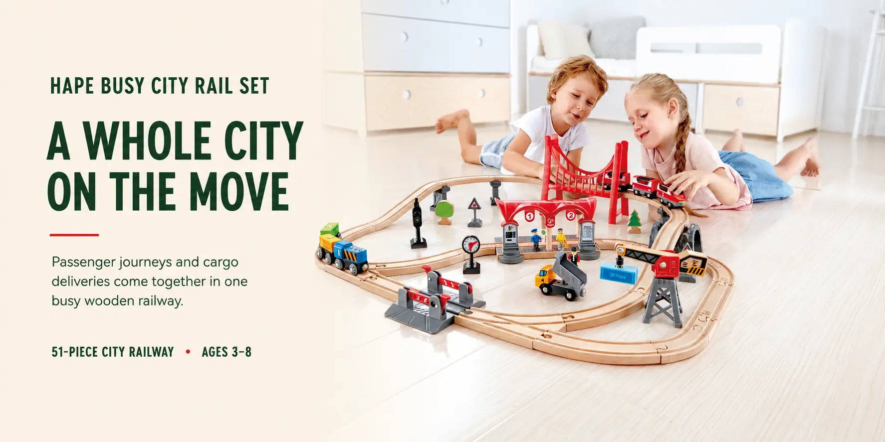 Hape Wooden Busy City Train Rail Set