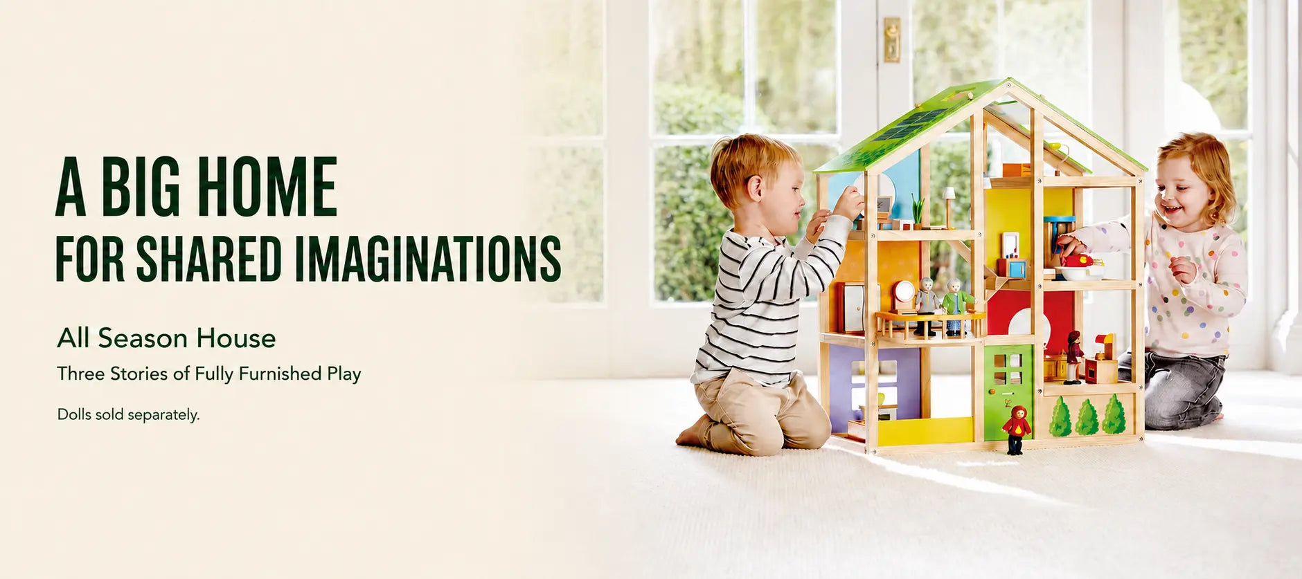 Hape All Seasons Wooden Dollhouse | 3-Story Furnished Kids Playset