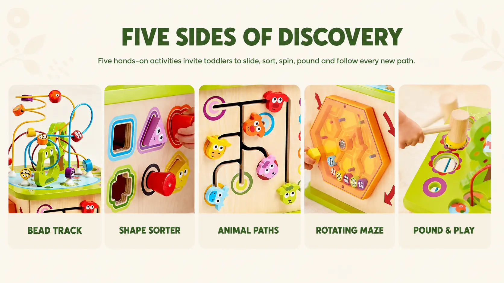 Hape Country Critters Wooden Activity Cube | 5-Sided Toddler Learning Toy
