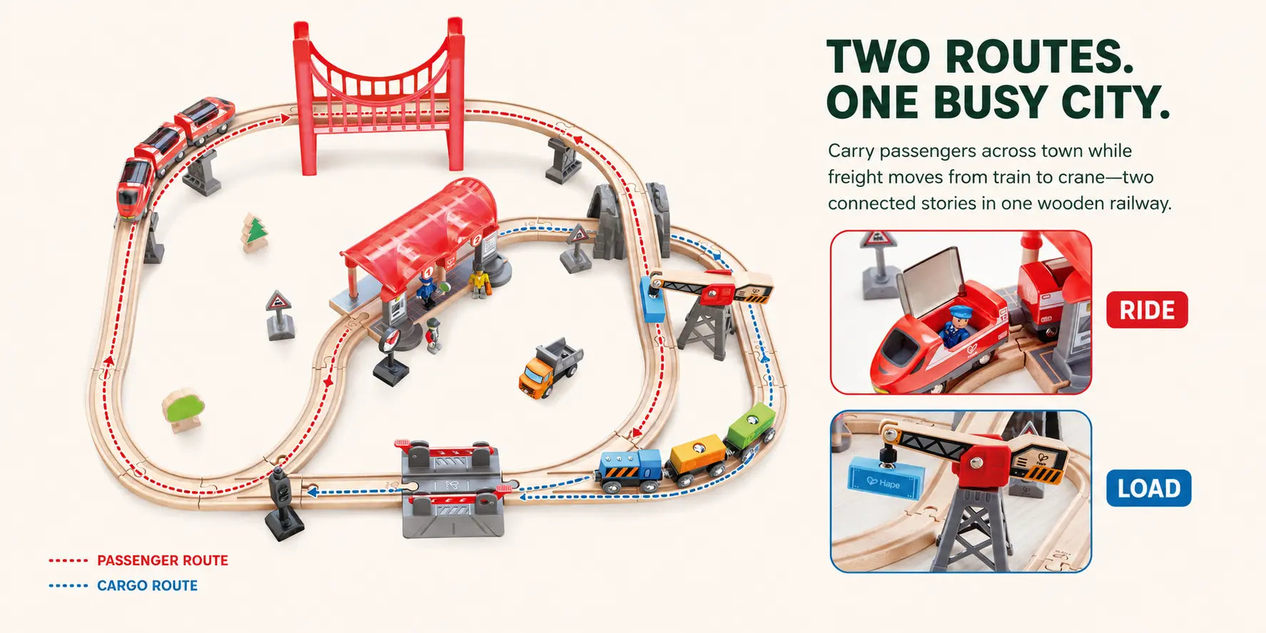 Hape Wooden Busy City Train Rail Set