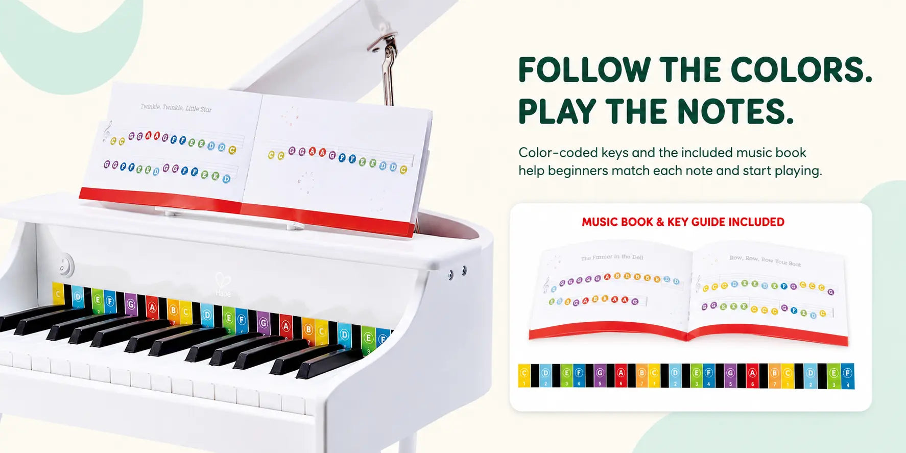 Hape Deluxe White Grand Piano Thirty Key Piano Toy