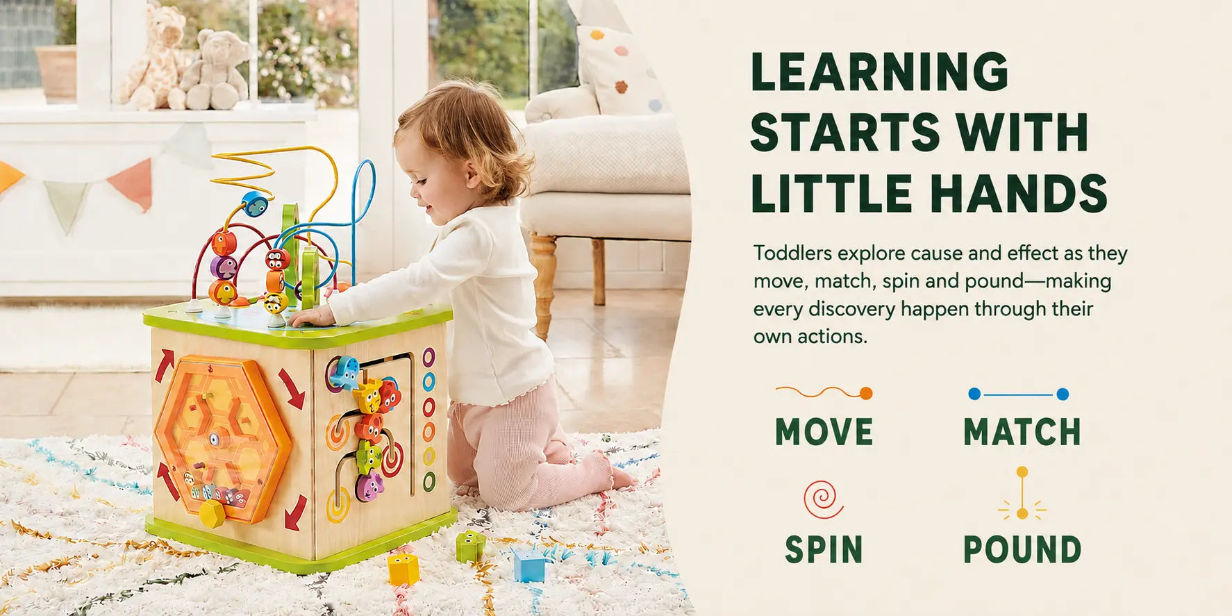Hape Country Critters Wooden Activity Cube | 5-Sided Toddler Learning Toy