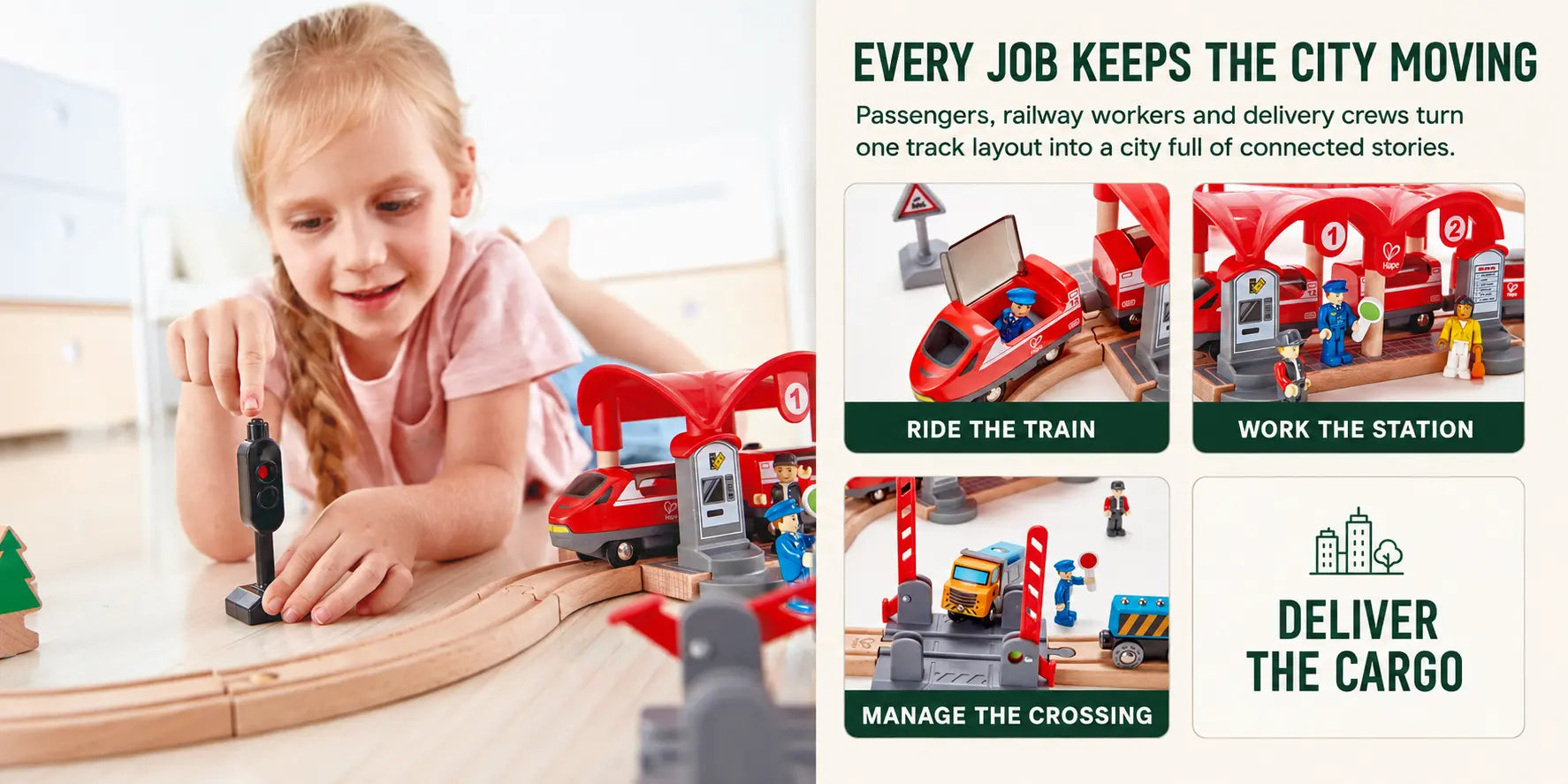 Hape Wooden Busy City Train Rail Set