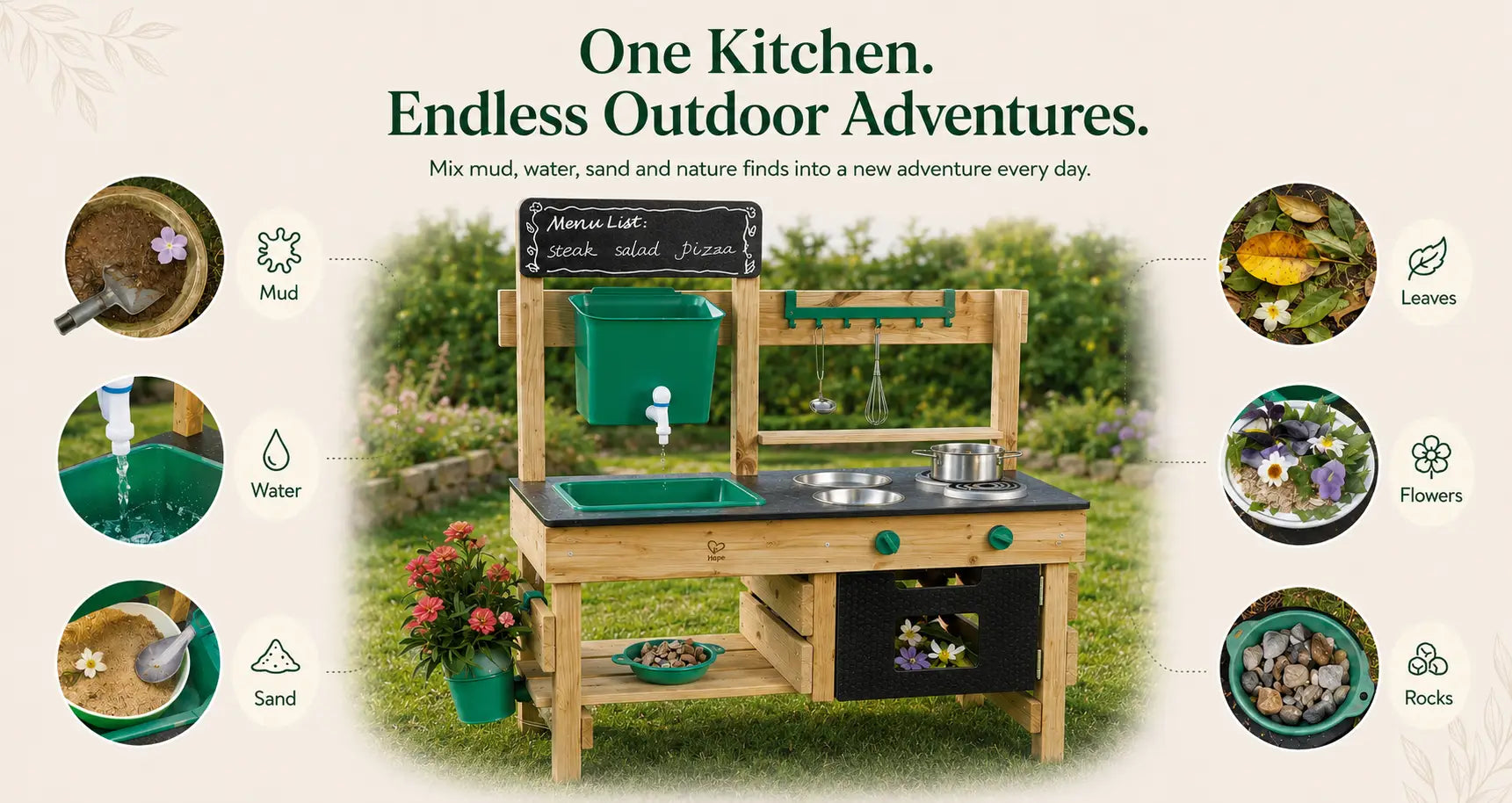 Hape Wooden Outdoor Mud Kitchen for Kids - Preschool Playset with Accessories