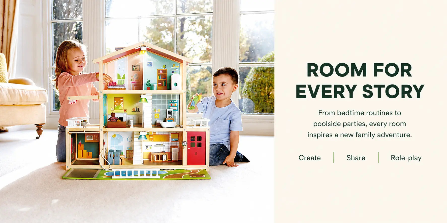 Hape Family Mansion Wooden Dollhouse | Playset with Furniture & Dolls