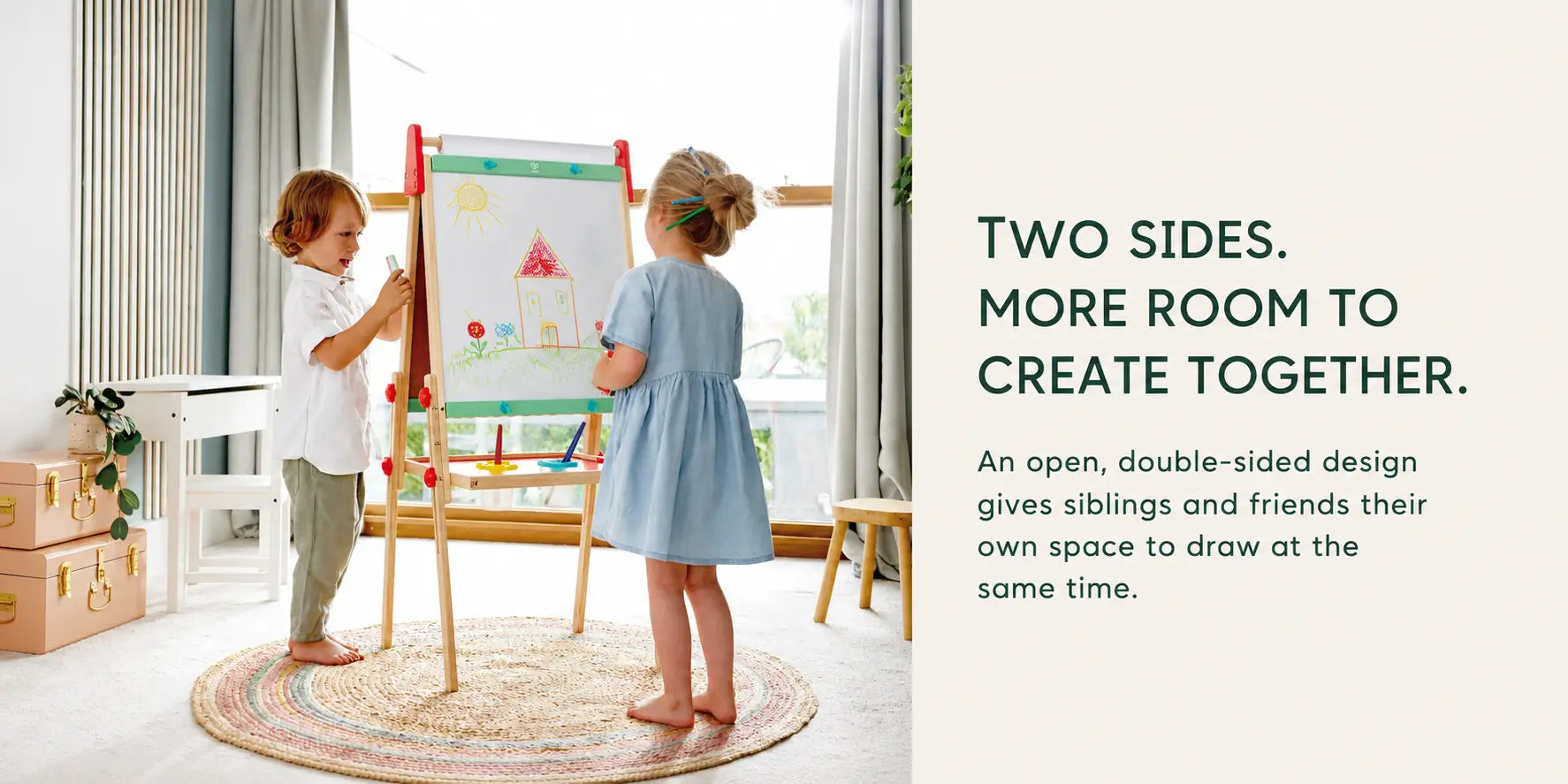 Hape All-in-One Wooden Kid's Art Easel - Double-Sided Magnetic Whiteboard & Chalkboard with Paper Roll