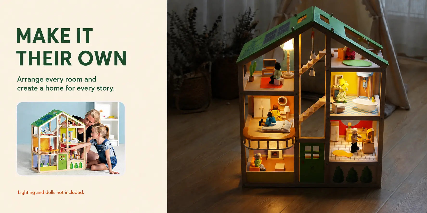 Hape All Seasons Wooden Dollhouse | 3-Story Furnished Kids Playset