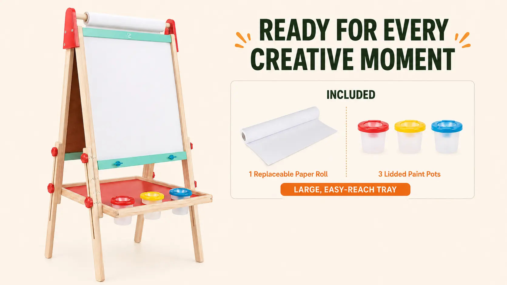 Hape All-in-One Wooden Kid's Art Easel - Double-Sided Magnetic Whiteboard & Chalkboard with Paper Roll