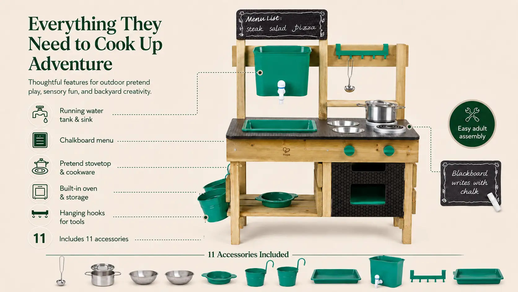Hape Wooden Outdoor Mud Kitchen for Kids - Preschool Playset with Accessories