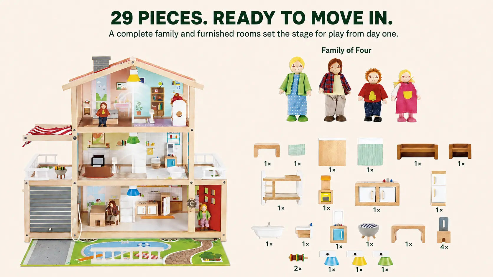 Hape Family Mansion Wooden Dollhouse | Playset with Furniture & Dolls