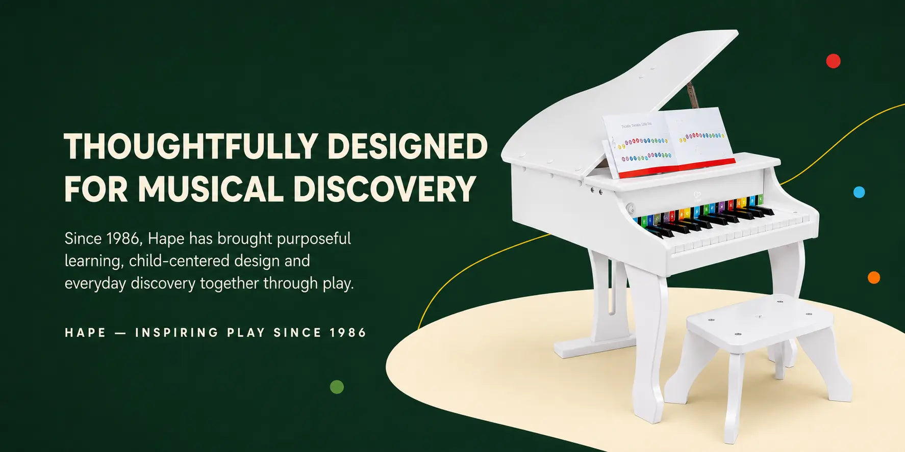 Hape Deluxe White Grand Piano Thirty Key Piano Toy