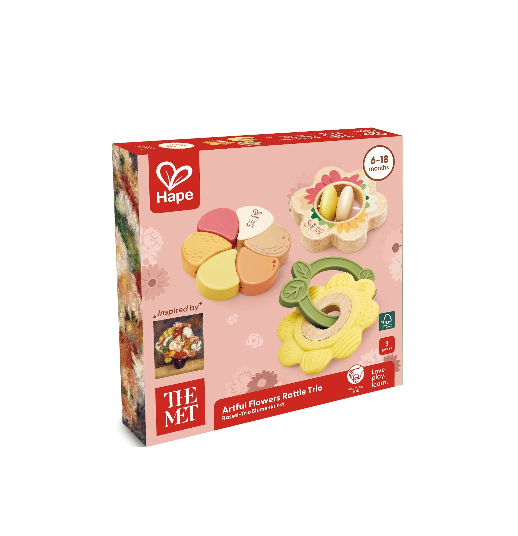 Hape x The Met Flower Rattle Set – 3-Piece Baby Sensory Toy Set