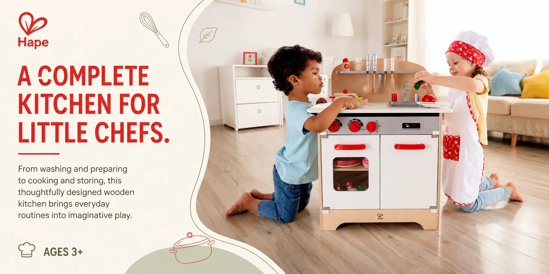 Hape Gourmet Kitchen Toy Fully Equipped Wooden Pretend Play Kitchen Set