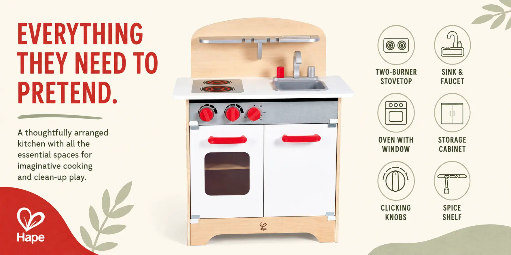 Hape Gourmet Kitchen Toy Fully Equipped Wooden Pretend Play Kitchen Set
