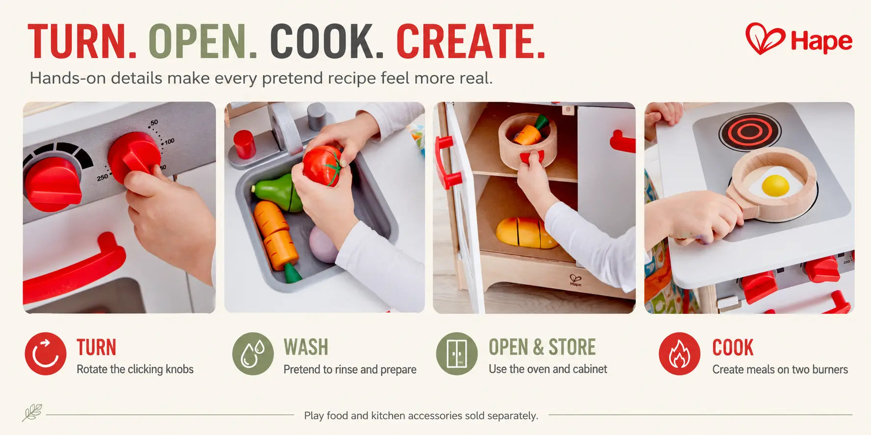 Hape Gourmet Kitchen Toy Fully Equipped Wooden Pretend Play Kitchen Set