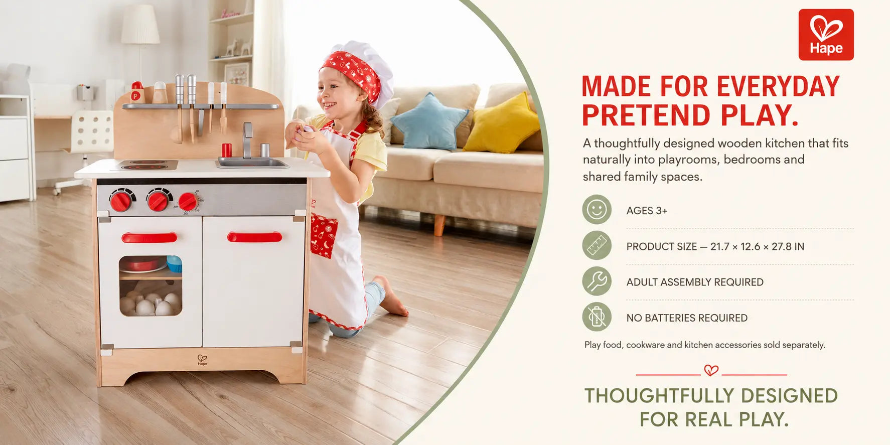 Hape Gourmet Kitchen Toy Fully Equipped Wooden Pretend Play Kitchen Set