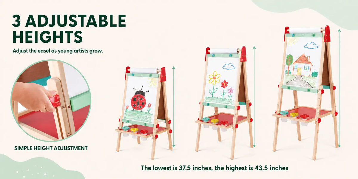 Hape All-in-One Wooden Kids’ Art Easel – Magnetic Whiteboard, Chalkboard & Paper Roll