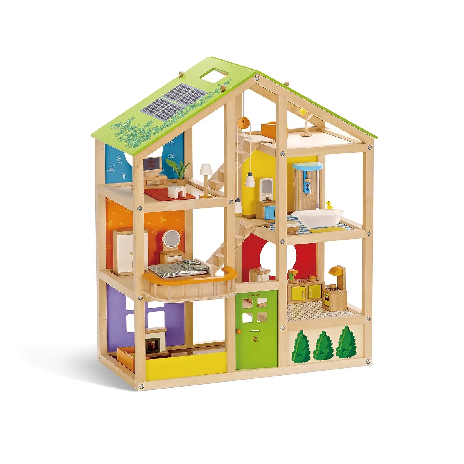 Hape All Seasons Wooden Dollhouse - 3-Story Furnished Kids Playset