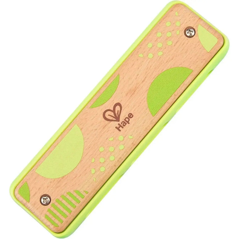 Hape Blues Harmonica - 10 Hole Wooden Musical Instrument Toy for Kids, Blue-Green, Model E8916