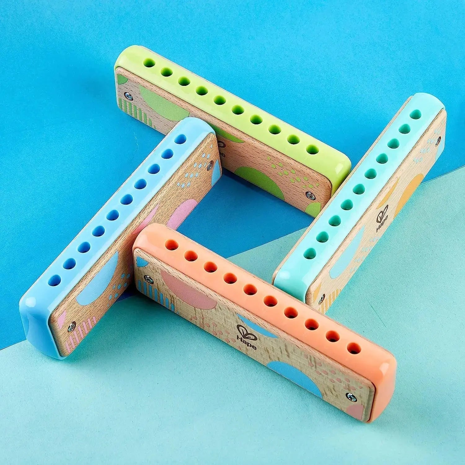 Hape Blues Harmonica 10 Hole Wooden Musical Instrument Toy