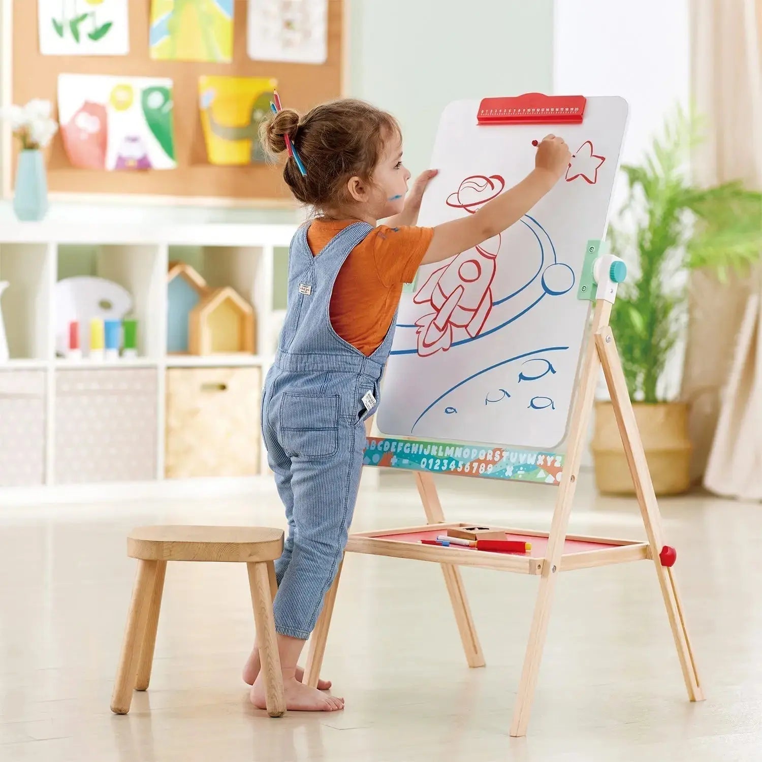 Hape Flip Flat Easel Foldable Double-Sided Free Standing Blackboard & Whiteboard with Chalks, Markers