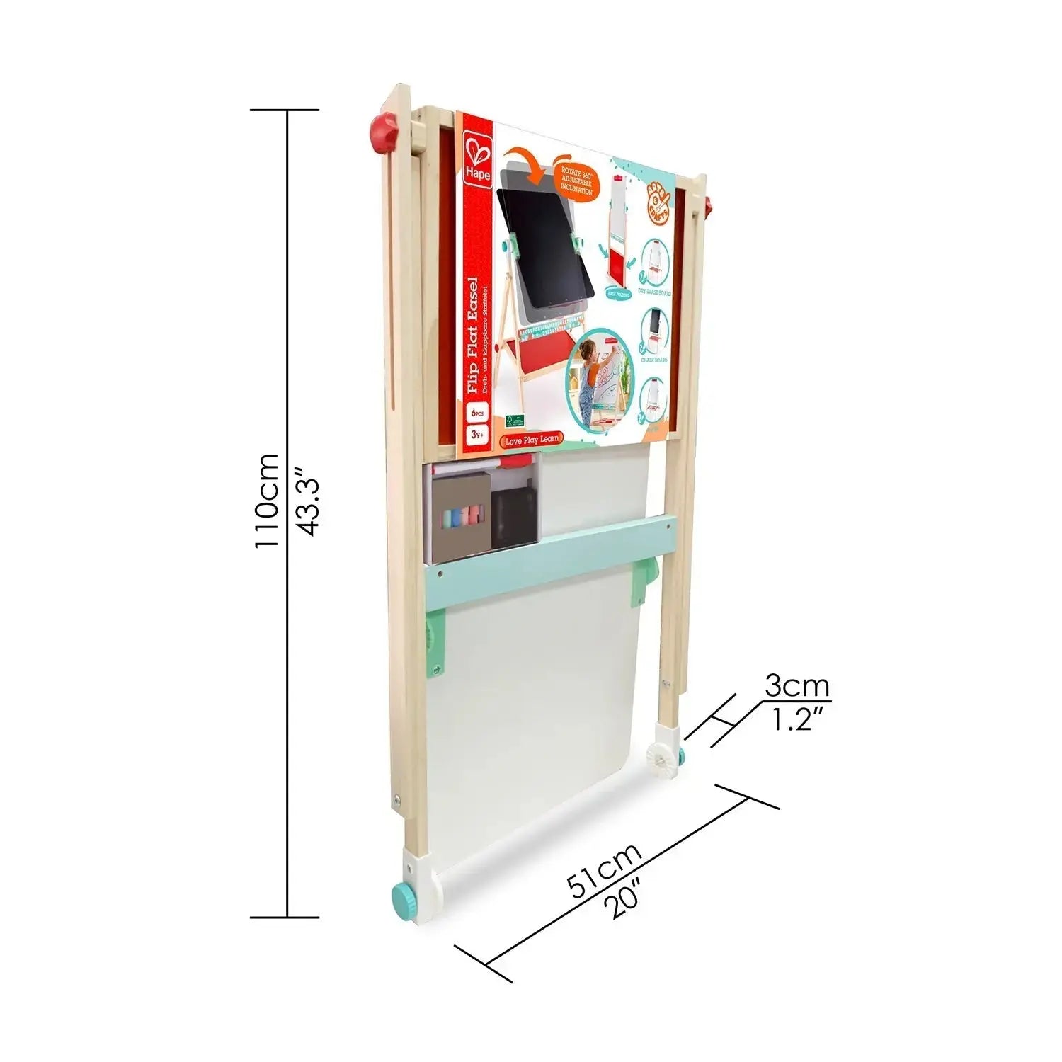 Hape Flip Flat Easel Foldable Double-Sided Free Standing Blackboard & Whiteboard with Chalks, Markers