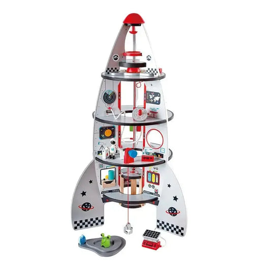 Hape Four-Stage 20 Piece Durable Wooden Rocket and Spaceship