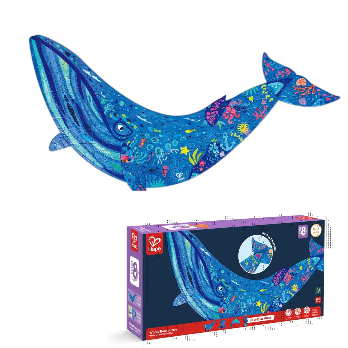 Hape Humpback Whale Shimmer Floor Puzzle - 200pcs Hape