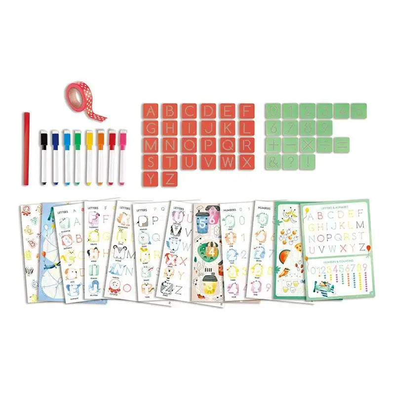 Letters, Shapes, and Numbers Board Bundle For Preschool Kids - Dry Erase  Including Clip with Marker - Education