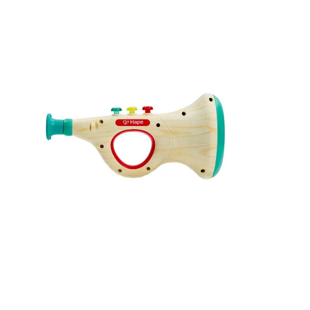 Toy guitar with colorful buttons on a white background