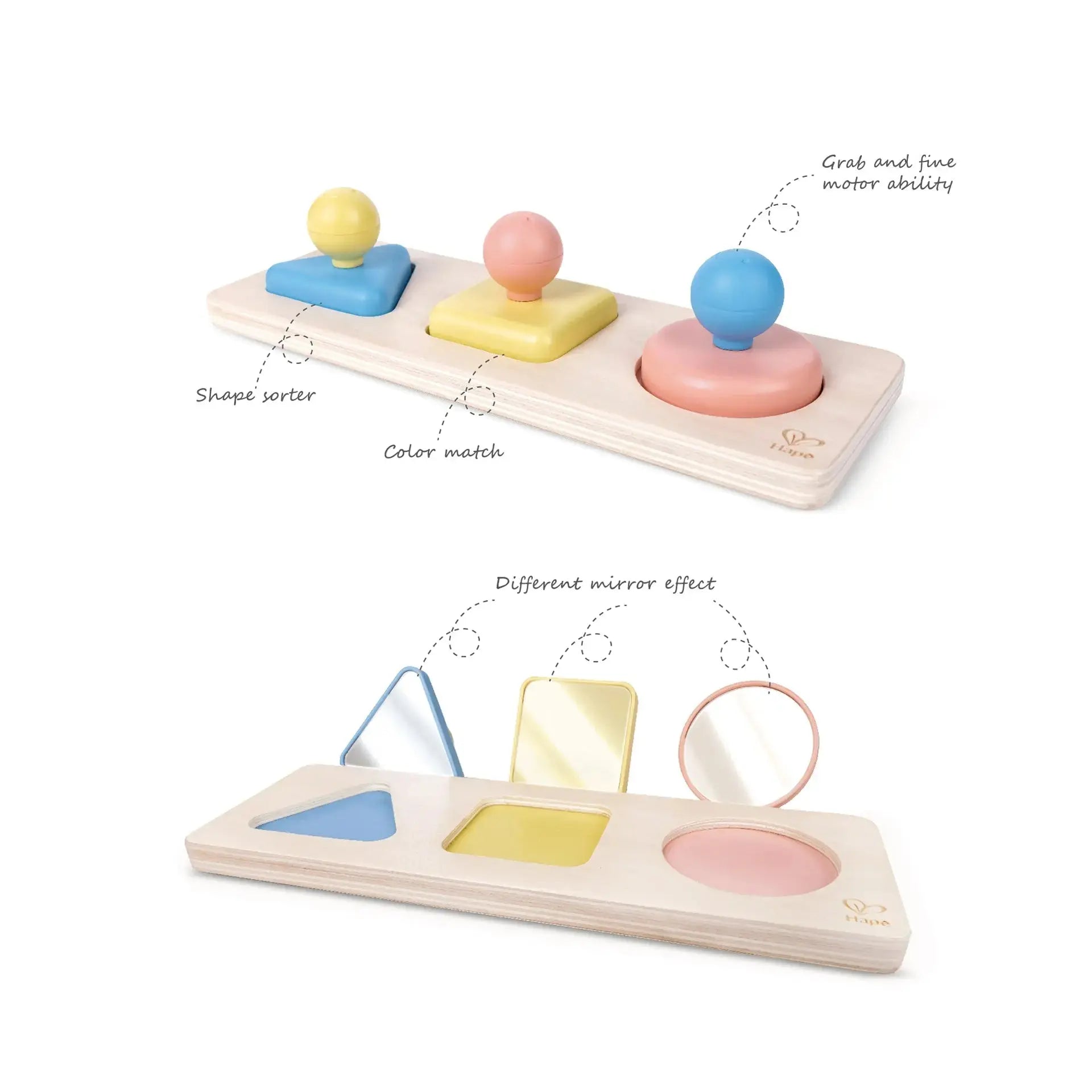 Hape Montessori Mirror Shape Puzzle | Educational Sensory Toy With Color Effects For Babies Ages 10+ Months