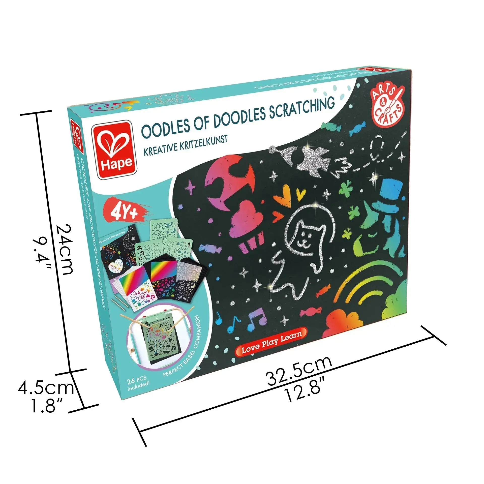 Hape Oodles of Doodles Scratching - Scratch Art Set for Kids - Rainbow Scratch Art Paper with Wooden Stylus