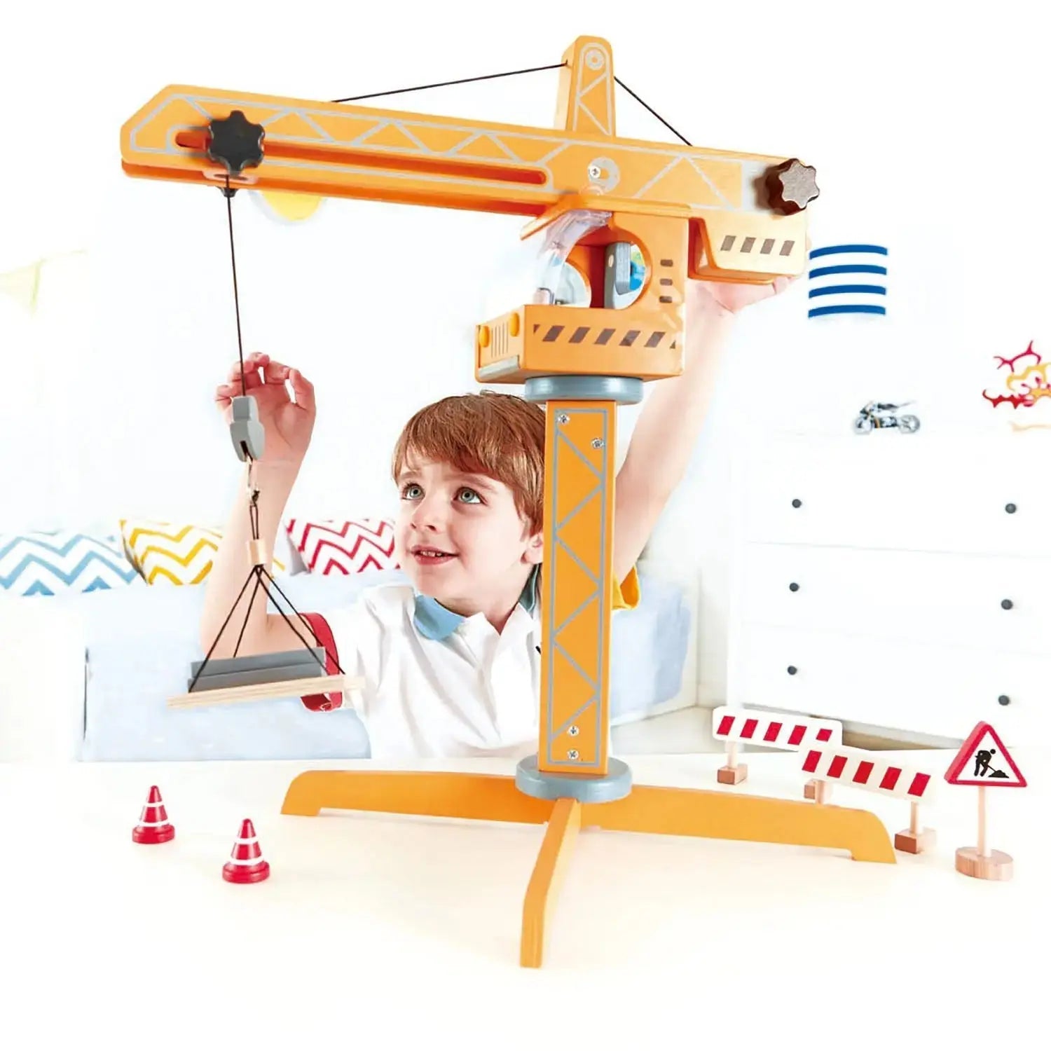 Hape Playscapes Toddler Kids Wooden Toy Construction Site Crane Lift Play Set
