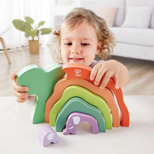 Hape Safari Elephant Stacking Blocks | Sensory Wooden Learning Toy for Toddlers