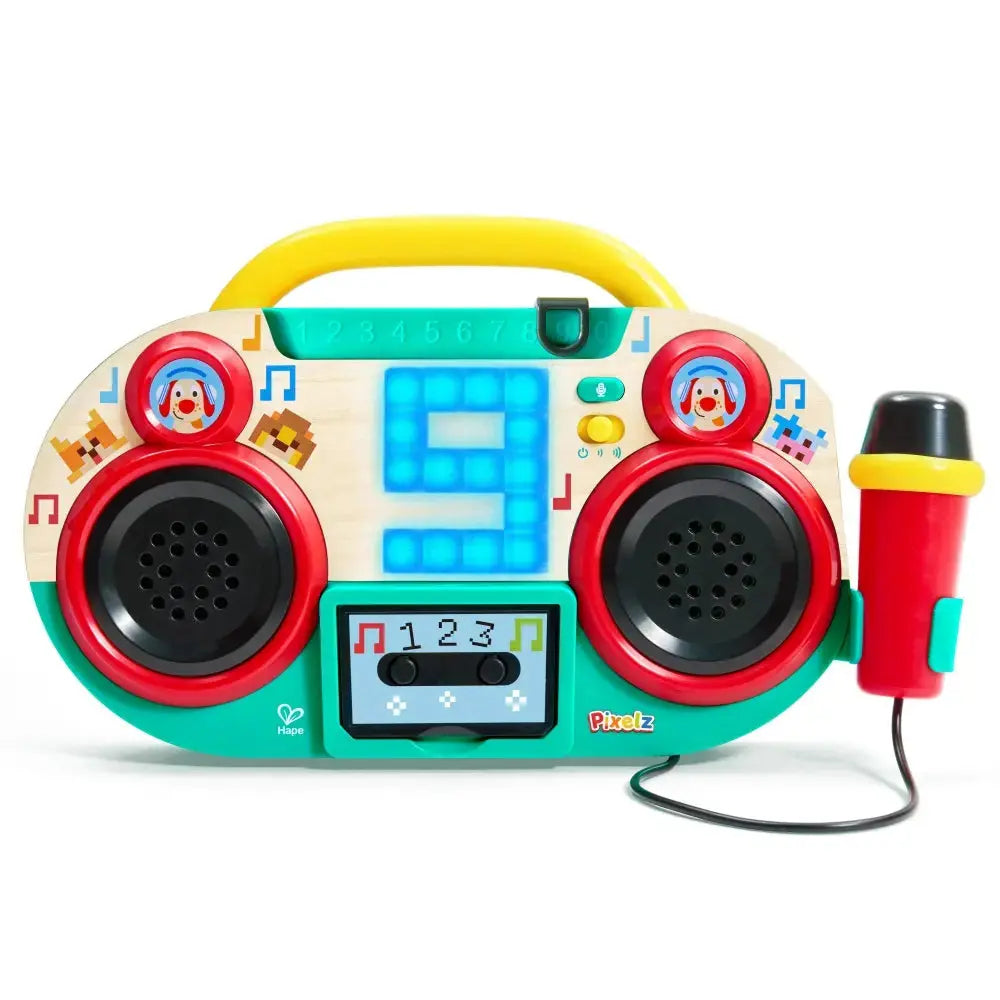 Hape Sing-Along Pixel Boombox Karaoke Toy Machine with Microphone