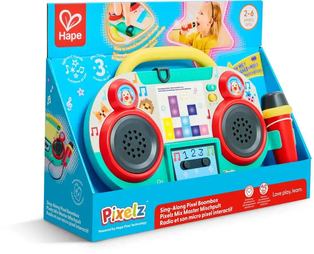 Hape Sing-Along Pixel Boombox Karaoke Toy Machine with Microphone