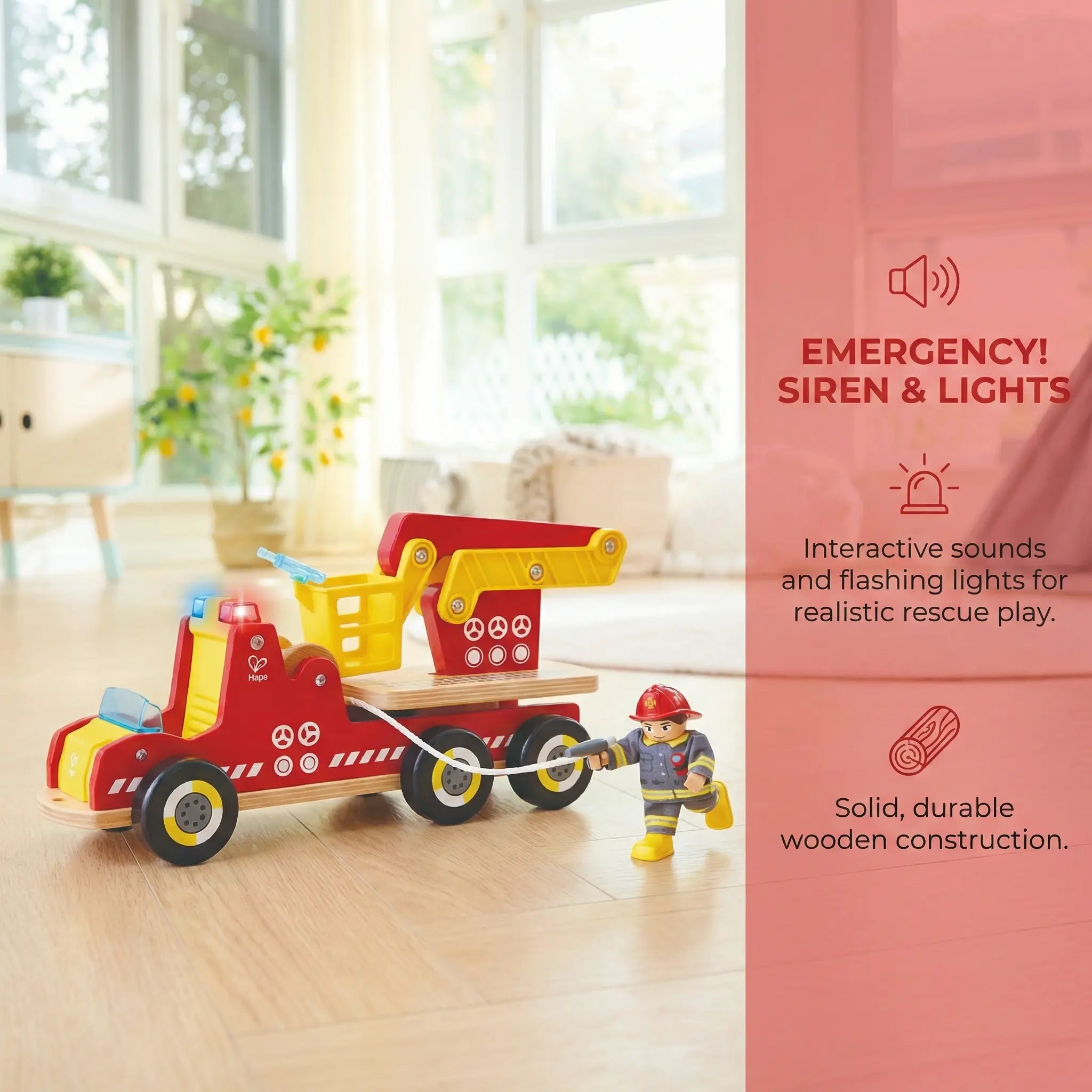 Hape Siren & Lights Toy Fire Truck Hape