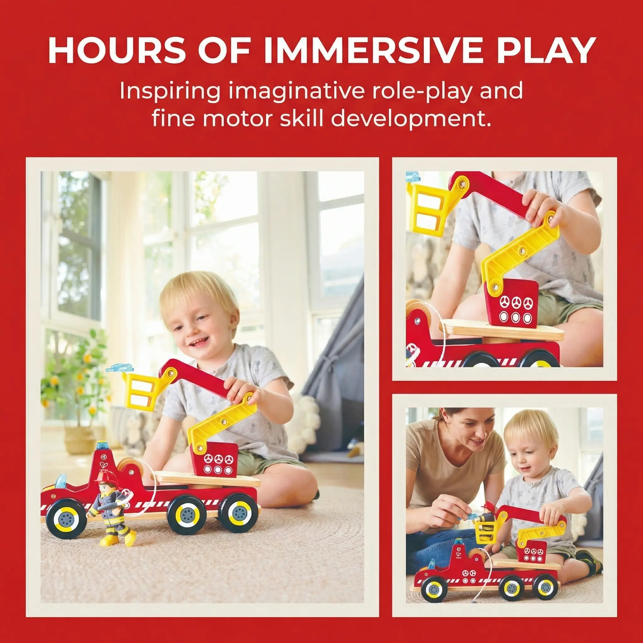 Hape Siren & Lights Toy Fire Truck Hape