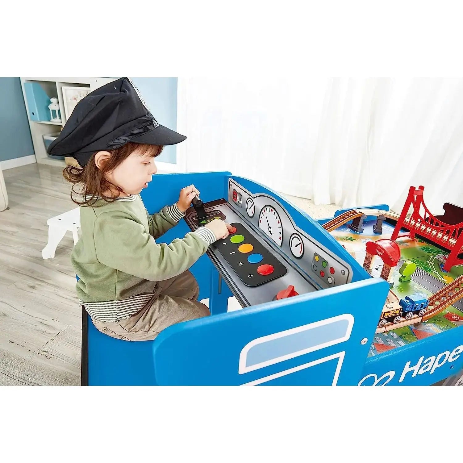 Hape Wooden Blue Foldable Ride-on Engine Table